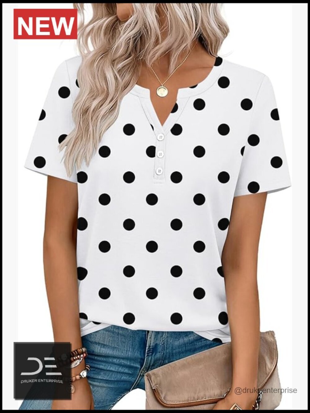 V Neck Short Sleeve Blouse Dressy Casual Summer Top with Henley Neck